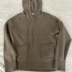 Knit brown-grey hooded pullover